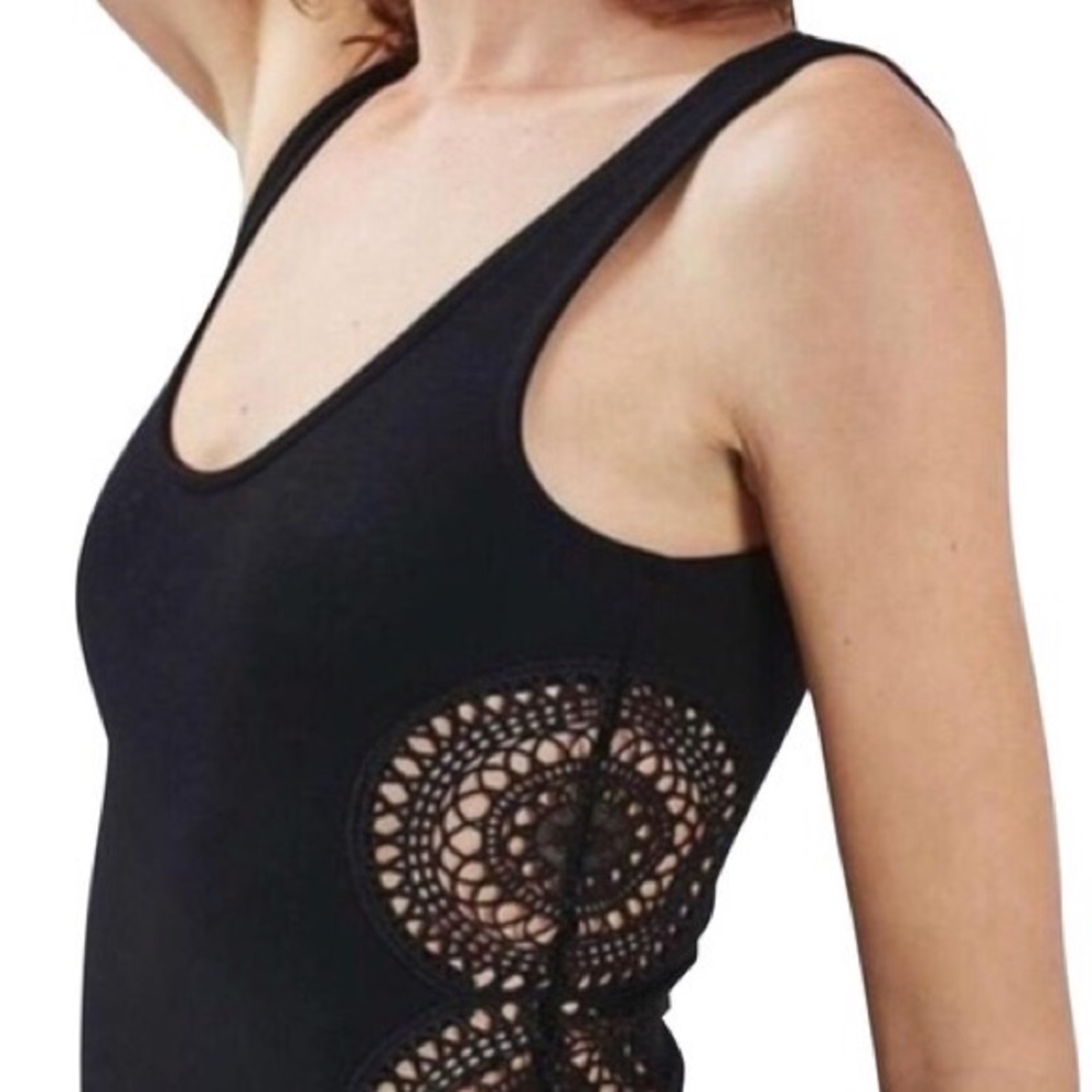 NWOT Topshop Black Crochet Cutout Bodysuit | US 6